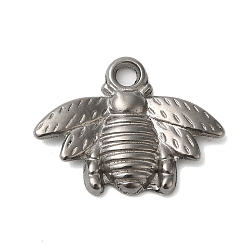 Non-Tarnish 304 Stainless Steel Pendants, Bee Charms, Stainless Steel Color, 16x21x3mm, Hole: 2mm(STAS-N103-27P)