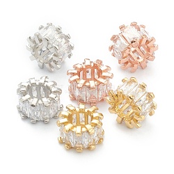 Brass Clear Cubic Zirconia Beads, Large Hole Beads, Long-Lasting Plated, Tube, Mixed Color, 11x6.5mm(ZIRC-NB010-38)
