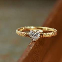 Heart 925 Sterling Silver Micro Pave Clear Cubic Zirconia Finger Rings, Golden, US Size 6(16.5mm)(FS-WGC3F33-01)