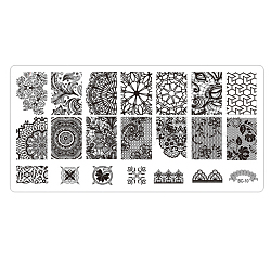 Lace Flower Stainless Steel Nail Art Stamping Plates, Nail Image Templates, Template Tool, Rectangle, Stainless Steel Color, 12x6cm(MRMJ-L003-C10)