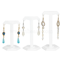 3 Sizes T-Shaped Opaque Acrylic Dangle Earring Display Stands, with Magnetic Clasps and Hexagon Bases, White, Finish Holder: 5x5.7x9.3~11.5cm, about 1 size/pc, 3pcs/set(ODIS-WH0029-55)