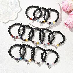 12Pcs 12 Constellations 304 Stainless Steel Charm Bracelets, Natural & Synthetic Mixed Gemstone Beads Stretch Bracelets, Inner Diameter: 2-1/2 inch(6.2cm)(BJEW-JB12703)