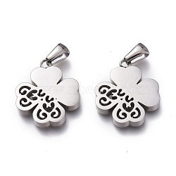 304 Stainless Steel Pendants, Manual Polishing, Clover, Stainless Steel Color, 21.5x18x3mm, Hole: 6x2.5mm(STAS-Z006-13P)