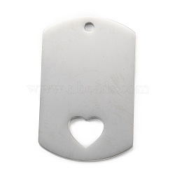 304 Stainless Steel Pendants, Rectangle with Hollow Heart, Stainless Steel Color, 40x25x1.5mm, Hole: 2.4mm(STAS-G251-04B-P)