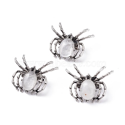 Natural Quartz Crystal Brooch, with Alloy Findings and Glass, Spider, Antique Silver, 34~35x41~42x7mm, Hole: 3x5mm(G-A176-C13-1)