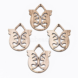 Unfinished Hollow Wood Big Pendants, Undyed, Laser Cut Wood Shapes, Antique White, 57x46.5x2.5mm, Hole: 2mm(WOOD-N006-127)