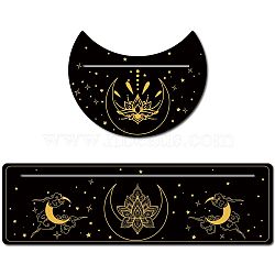 2Pcs 2 Style Carved Wood Candle Holders, Wooden Card Stand for Tarot, Witch Divination Tools, Moon-shaped & Rectangle, Black, Lotus Pattern, 130~254x76.2~100x5mm, 1pc/style(DJEW-GF0001-49F)