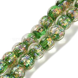 Handmade Dichroic Foil Glass Beads Strands, Round, Lime Green, 7.5~8mm, Hole: 1.3mm, about 50pcs/strand, 13.58''(34.5cm)(DICH-U001-02B)