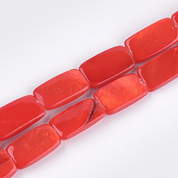 Spray Painted Freshwater Shell Beads, Rectangle, Orange Red, 14~15x7~8.5x3mm, Hole: 0.5mm, about 20~26pcs/strand, 12 inch~15.5 inch(SHEL-T010-04D)