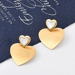 304 Stainless Steel Stud Earrings for Women, with Shell, Heart, Real 18K Gold Plated, 38x30mm(EJEW-F352-02G)