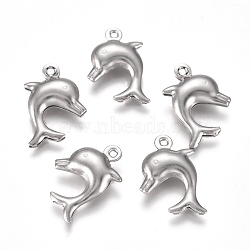 304 Stainless Steel Pendants, Dolphin, Stainless Steel Color, 16x10.5x3.5mm, Hole: 1mm(X-STAS-I138-13P)