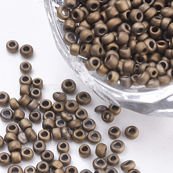 Glass Seed Beads, Frosted Style, Metallic, Round, Saddle Brown, 2.3x1.5mm, Hole: 0.8mm, about 30000pcs/bag, about 450g/bag(SEED-Q025-2mm-A04)