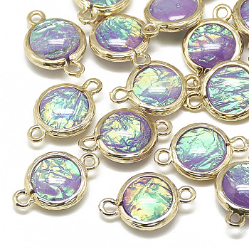 Resin Links connectors, with Golden Tone Brass Findings, Flat Round, Medium Purple, 19x12.5x5.5mm, Hole: 1.5mm