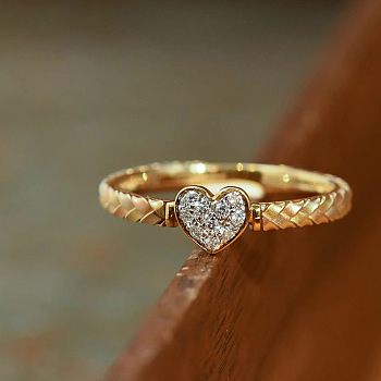 Heart 925 Sterling Silver Micro Pave Clear Cubic Zirconia Finger Rings, Golden, US Size 6(16.5mm)