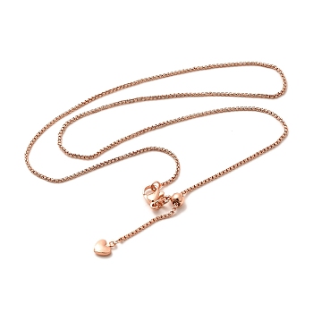 1mm Rack Plating Brass Box Chain Adjustable Slider Necklaces for Women Men, Cadmium Free & Lead Free, 901 Stainless Steel Clasp, Long-Lasting Plated, Rose Gold, 17.52 inch(44.5cm)