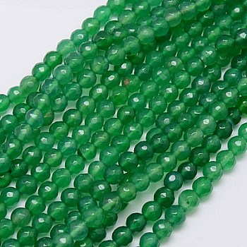 Natural Green Onyx Agate Beads Strands, Green Onyx, Faceted, Dyed, Round, Sea Green, 6mm, Hole: 1mm, about 62pcs/strand, 15 inch