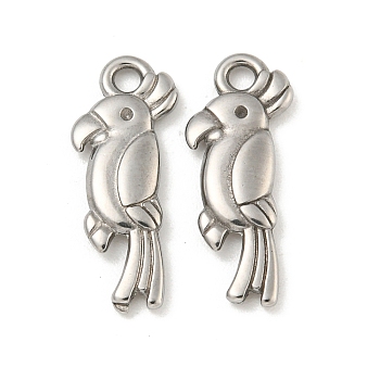 304 Stainless Steel Pendants, Woodpecker Charms, Stainless Steel Color, 18.5x7x2mm, Hole: 1.6mm