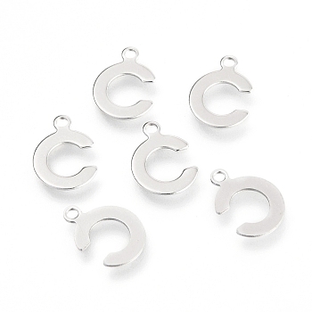 201 Stainless Steel Charms, Alphabet, Letter.C, 12x8.4x0.6mm, Hole: 1.4mm