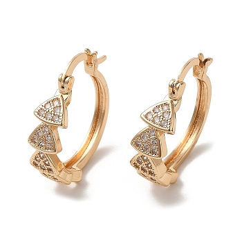 Brass Micro Pave Cubic Zirconia Hoop Earrings, Triangle, Light Gold, 21.5x19x6mm