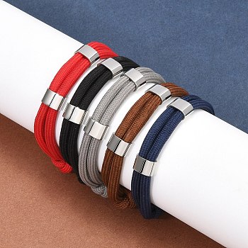 Nylon Cord Bolo Bracelets, Slider Bracelets for Women Men, with 304 Stainless Steel Findings, Mixed Color, Inner Diameter: 2-1/2 inch(6.2cm)