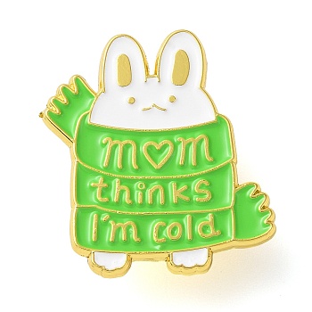 Animal Enamel Pins, Light Gold Alloy Brooches, Word Mom Thinks I'm Cold, Rabbit & Scarf, 28x25x1mm