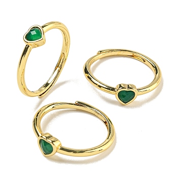 Heart Natural Green Onyx Agate Adjustable Rings, Brass Ring for Women, Long-Lasting Plated, Lead Free & Cadmium Free, Golden, Inner Diameter: 18mm