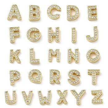 Brass Micro Pave Clear Cubic Zirconia Slide Charms, Long-Lasting Plated, Cadmium Free & Lead Free, Real 18K Gold Plated, Letter, 12~12.5x3.5~12.5x4.5~5mm, Hole: 2x9mm