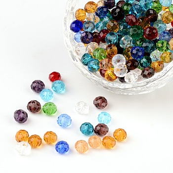 Faceted Rondelle Transparent Glass Beads, Mixed Color, 6x4mm, Hole: 1mm