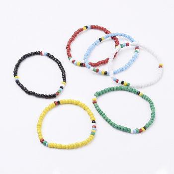 Glass Seed Beads Stretch Bracelets, Mixed Color, 2-1/4 inch(56mm)
