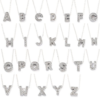 Initial Necklaces, Alloy Rhinestone Slide Pendant Necklaces, with Silver Color Plated Brass Cable Chains, Alphabet, Letter A~Z, 18.3 inch(46.7cm), 26pcs/set