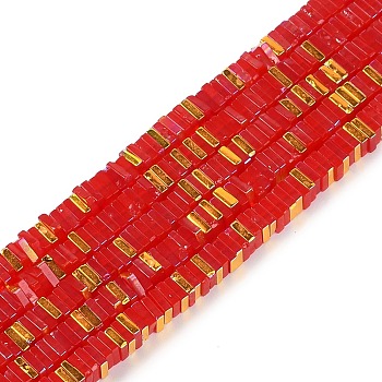 Electroplate Glass Beads Strands, Heishi Beads, Square, Red, 3x3x1mm, Hole: 0.9mm, about 210pcs/strand, 14.96~16.54''(38~42cm)