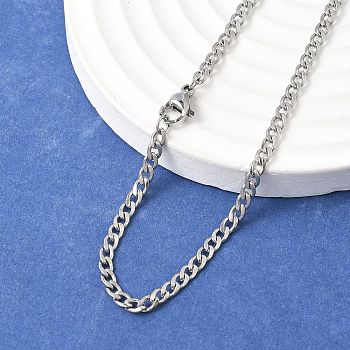 Non-Tarnish 304 Stainless Steel Curb Chain Necklace Making, Twisted Chain, with Lobster Claw Clasps, Stainless Steel Color, 17 inch~17.7 inch(45.5~45.7cm), 3mm