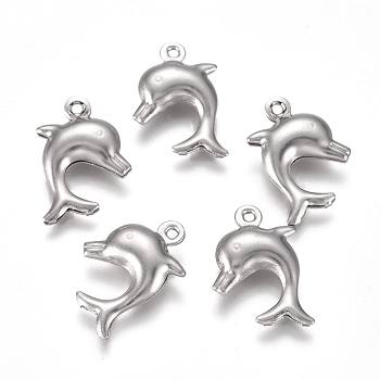 304 Stainless Steel Pendants, Dolphin, Stainless Steel Color, 16x10.5x3.5mm, Hole: 1mm