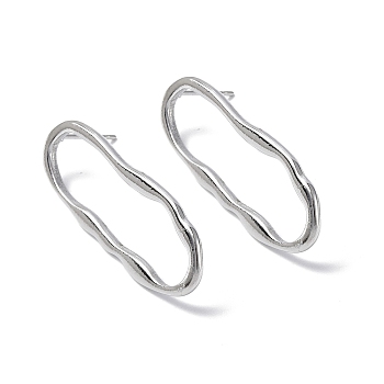 304 Stainless Steel Twist Hollow Oval Stud Earrings for Women, Stainless Steel Color, 35x13mm, Pin: 0.7mm