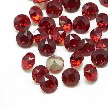 Pointed Back Glass Rhinestone Cabochons, Back Plated, Faceted, Diamond, Siam, 6x5.5mm