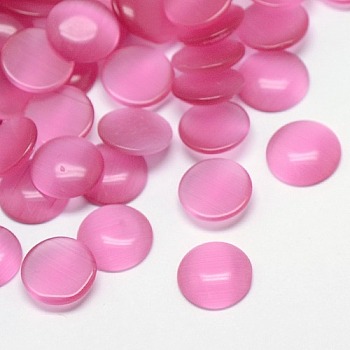 Cat Eye Cabochons, Half Round, Hot Pink, 8x3mm