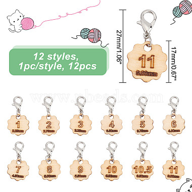12Pcs 12 Style Flower with Number Pendant Locking Stitch Markers(HJEW-AB00641)-2