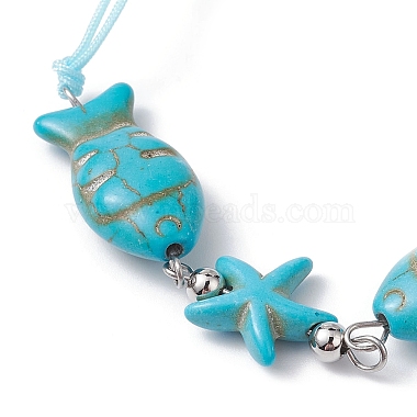 Fish & Starfish Synthetic Turquoise Braided Bead Bracelets(BJEW-JB09820)-2