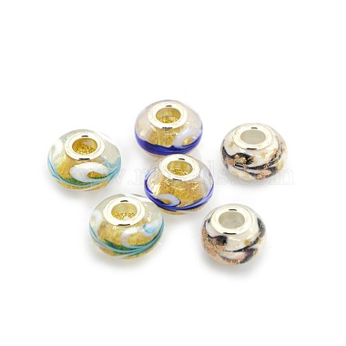 15mm Mixed Color Rondelle Lampwork + Brass Core Beads