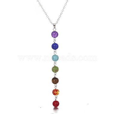 Round Dyed Agate Chakra Pendant Y Necklaces for Women(WG9C879-01)-3