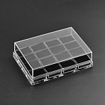 Cuboid Organic Glass Ring Display Boxes, with Velour, 16 Compertments, Clear, 14.5x10.7x4cm(X-RDIS-N015-03)