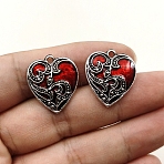Alloy Enamel Pendants, Heart Charm, Antique Silver, Red, 23x20mm(PW-WGB4046-01)