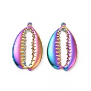 Ion Plating(IP) 304 Stainless Steel Pendants, Shell Charm, Rainbow Color, 27x15x2.5mm, Hole: 1.2mm(STAS-C003-11MC)