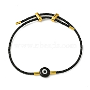 Lampwork Evil Eye & Brass Beaded Bangle, Stainless Steel Twist Rope Adjustable Bangles for Women, Black, Inner Diameter: 2~3-1/2 inch(5~9cm), 2mm(BJEW-A008-01B)