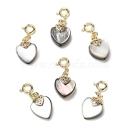 Natural Black Lip Shell Heart Pendant Decorations, with Brass Spring Ring Clasps, Real 14K Gold Plated, 23mm(AJEW-P108-03G)