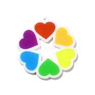 Pride Style Printed Acrylic Rainbow Pendants, Flower Pattern, 38x34.5x2mm, Hole: 1.6mm(SACR-B005-01C)