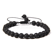 Natural Lava Rock Round Bead Adjustable Braided Bracelets, 6mm(UO3136-5)