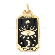 Rack Plating Brass Pendants, with Enamel, Long-Lasting Plated, Cadmium Free & Lead Free, Real 18K Gold Plated, Rectangle with Eye Charm, Black, 26.5x14x2mm, Hole: 2x1.5mm(KK-L206-021G-01)