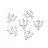 304 Stainless Steel Charms, Greek Alphabet, Stainless Steel Color, Letter.Y, 14x14.5x1mm, Hole: 1.2mm(STAS-L263-23P)