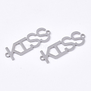 201 Stainless Steel Links connectors, for Valentine's Day, Laser Cut Links, Word Kiss, Stainless Steel Color, 30x9.5x1mm, Hole: 1.5mm(STAS-N091-32P)
